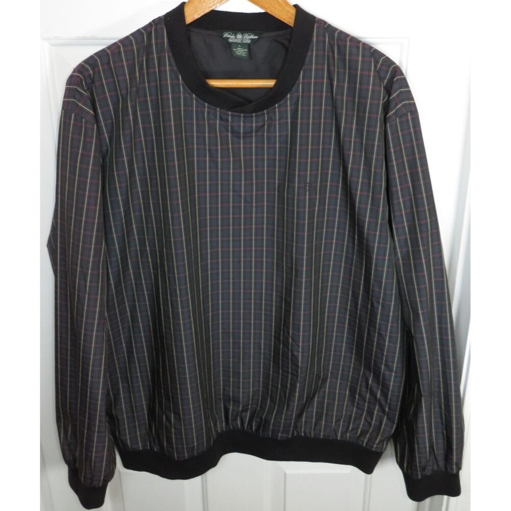 Brooks Brothers Country Club Blackwatch Plaid Windbreaker Pullover LG Logo Y2K